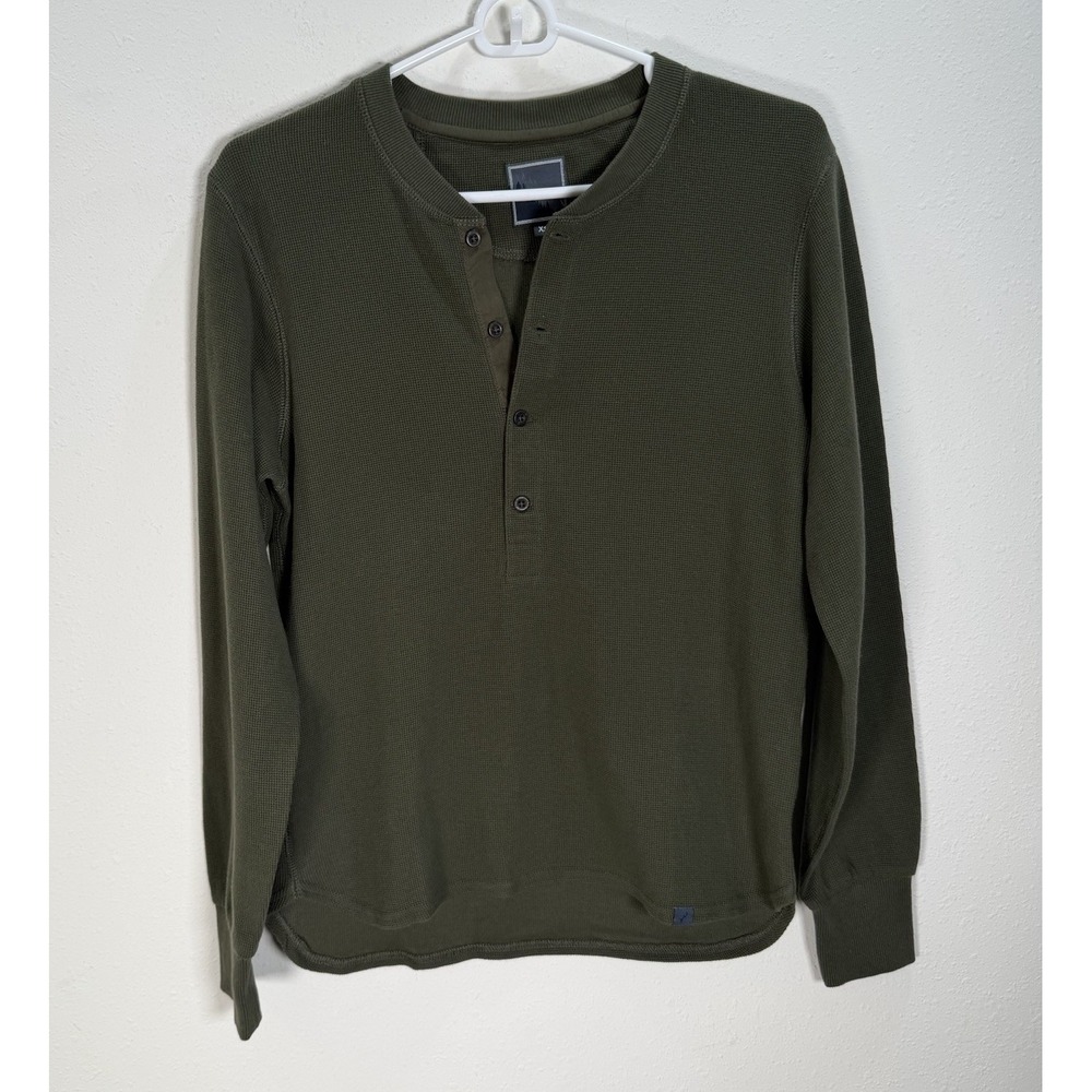 PLADRA Shirt Men's Elko Henley- Forest Green Waffle Knit Size XS Cabincore Basic